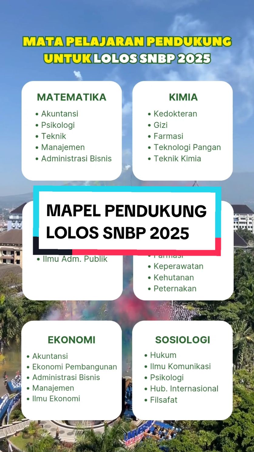 Berikut merupakan mata pelajaran pendukung yang digunakan untuk berbagai jurusan di SNBP 2025. Jangan lupa save infonya ya guys dan follow kami untuk informasi lainnya seputar masuk kampus 🤩🙌 #snbp #snbp2025 #snpmb #masukptn #fyp #foryou 