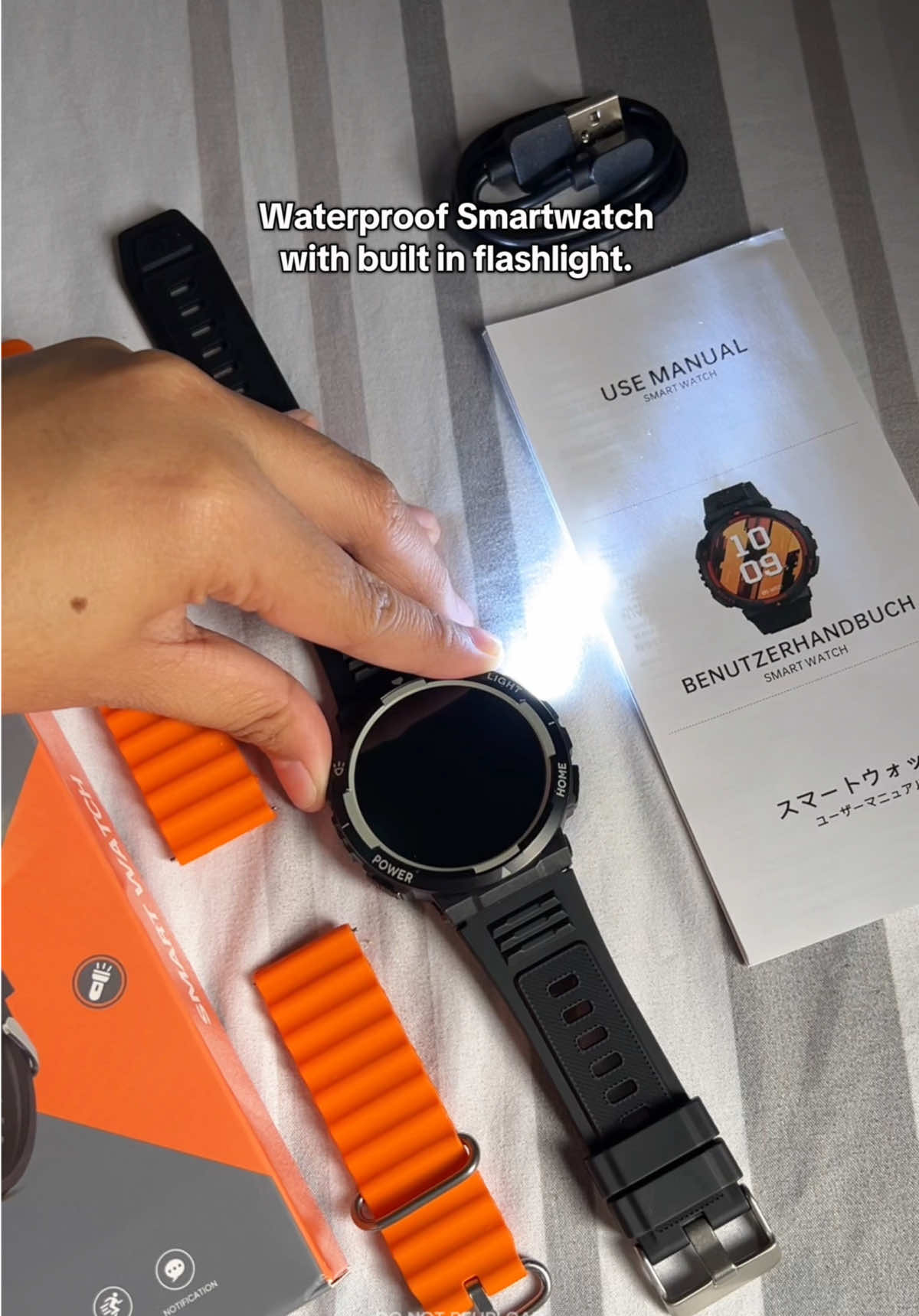 Ready for any adventure—rain or shine! 💧✨ Stay lit with this waterproof smartwatch featuring a built-in flashlight. 🌟  #smartwatch #smartwatches #smartwatchformen #waterproof #withflashlight #smartwatchreview #fyp #viral #trending 