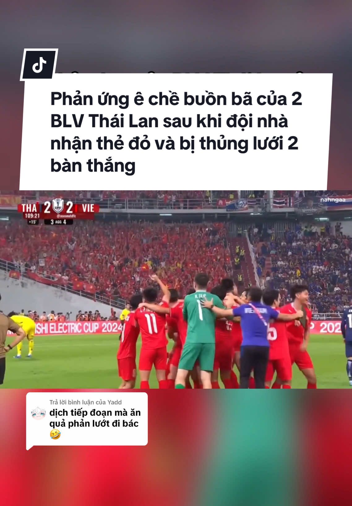 Trả lời @Yadd Nghe gượng gạo sượng trân lắm bác ạ 🤣 Chỉ nghe xong tưởng tượng ra mặt của 2 BLV lúc bình luận là em thấy cười ẻ rồi 🤣🤣🤣 #supachok #thailand🇹🇭 #vietnam #vietnamvodich🇻🇳🇻🇳❤️ #affcup2024 #tiktoknews 