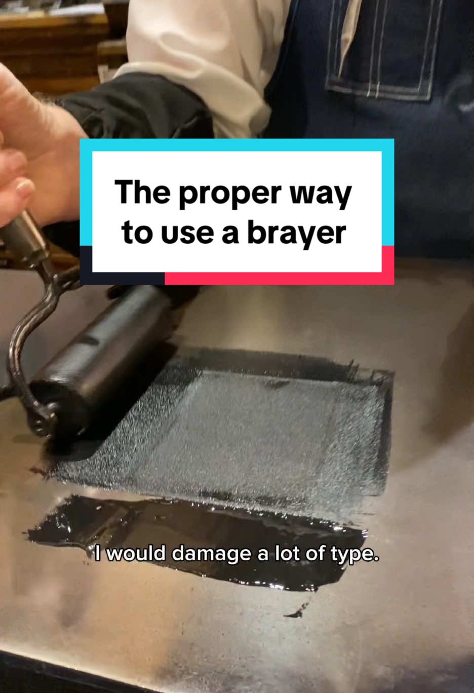 Replying to @Bubba mc We are often asked by viewers about why we hold the brayers a certain way when we are rolling ink on type and on the ink stone.  In this video, Howard explains the proper way to hold the different brayers that we have in our print shop exhibit.  This was done while rolling out some black rubber base  ink with a brayer on the ink stone in preparation for some letterpress printing in the print shop exhibit at the Sacramento History Museum. As Howard demonstrates, this is done to create an even layer of ink on the ink stone and brayer.  The remaining ink at the top of the stone will gradually be rolled out as we’re printing. Rubber base ink can remain for over several hours on the ink stone before drying.  #SacHistoryMuseum #sacramento #museum #history #letterpress #printingpress #asmr #printing 