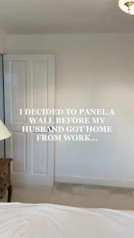Husband goes to work… what DIY can I do to surprise him with 😂 he loves it really 😆 DIY PANELLING GUIDE:  You will need: dado rails in your choice of design / width, no more nails glue, caulk, mdf primer, wall paint & paint brushes, pencil & paper, tape measure  GUIDE 📐  1) Measure the width of your wall and take note of the measurement on paper (it helps to draw the wall out & the panelling and label the design with the measurements)  2) Decide how high you want your middle rail to be. This is your preference! I went for 1.2m  3) Decide roughly from looking at your wall how many squares you want to create. This is preference, my wall isn’t too big so 3 was enough. 4)Decide roughly how much space you would want in-between each panel, again this is preference. 10cm is often a good ball park. Note down this on your drawing for every gap, including the one between the wall and the first panel, and the last panel and the end of the wall.  5) Once you have noted down every gap, add those amounts up. For example, mine was 10+10+10+10. Get the total distance of your wall and take off the gap amount. For example, 260cm - 40cm. 6) whatever you are left with, is the number you need to divide equally between however many panels you’re having. If you’re having 3 panels like me, use the total amount you were left with and divide it into 3. Whatever this equals, is how long each panel needs to be. For example in my case, 260-40 =220. 220 divided by 3 = 73cm - remember this includes the width of your dado rail. If you want to find out the gap inside, take off the width of your dado rail for each side. 7) Now decide roughly how far you want your panels to be from the skirting board & the dado rail - gain preference - just make sure it’s the same either side. For example 6cm. Take the height of your wall from skirting board to dado rail (1.2m in my case) and take off the gap between each panel starting and ending. Whatever you’re left with is the height for each panel!  Do your cuts & then glue, caulk & prime!  What do you think? Kat xxxxx  #d#diypanellingd#diydecord#diyhomedecorgirldiy