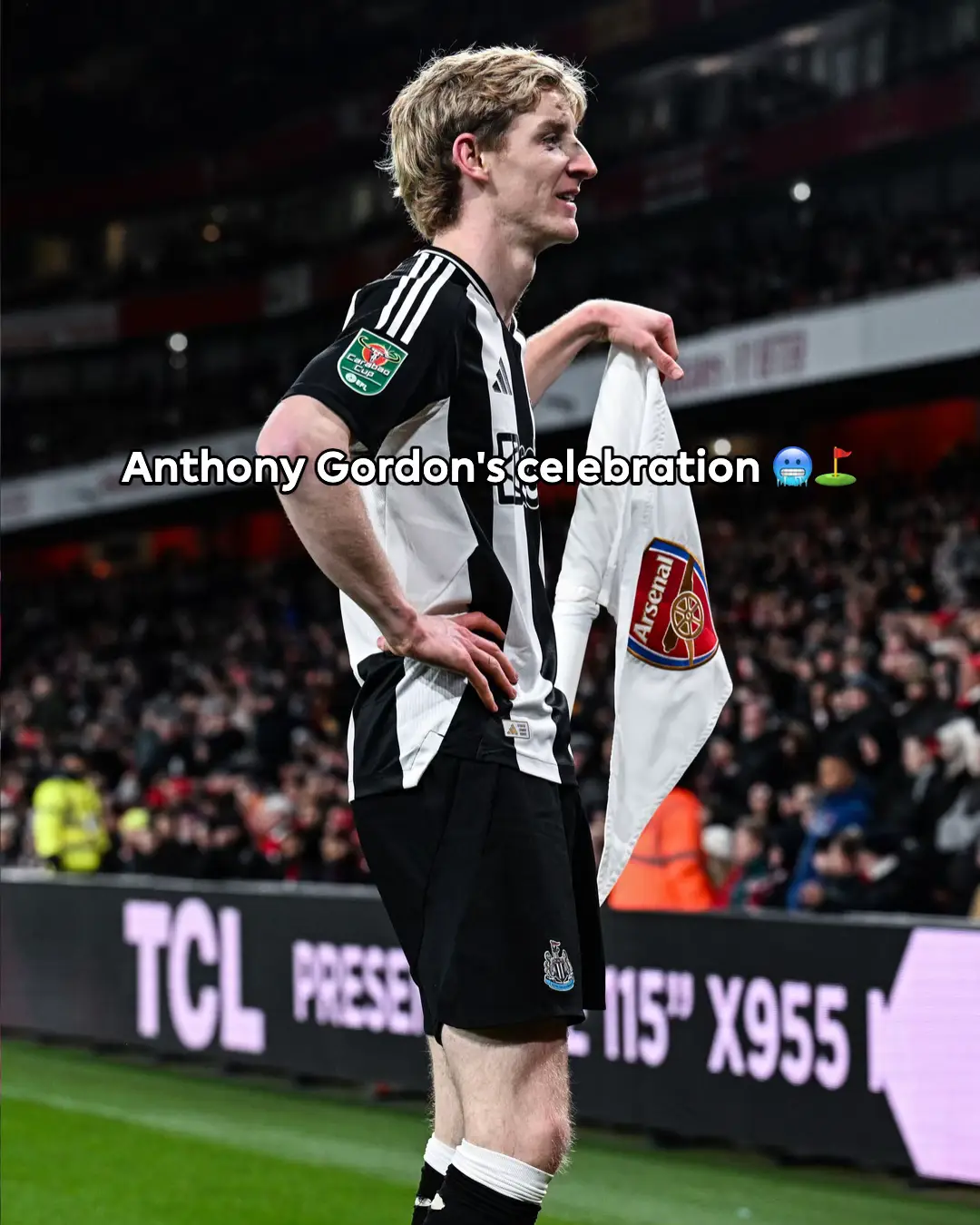 Dropping Thierry Henry’s corner flag celebration at Emirates Stadium 🫢 #PremierLeague #Newcastle #Arsenal 