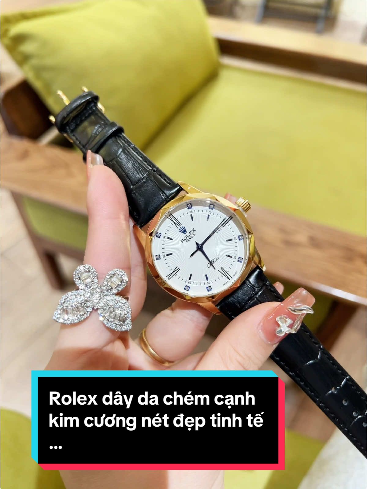 Rolex dây da chém cạnh tinh tế #265xu