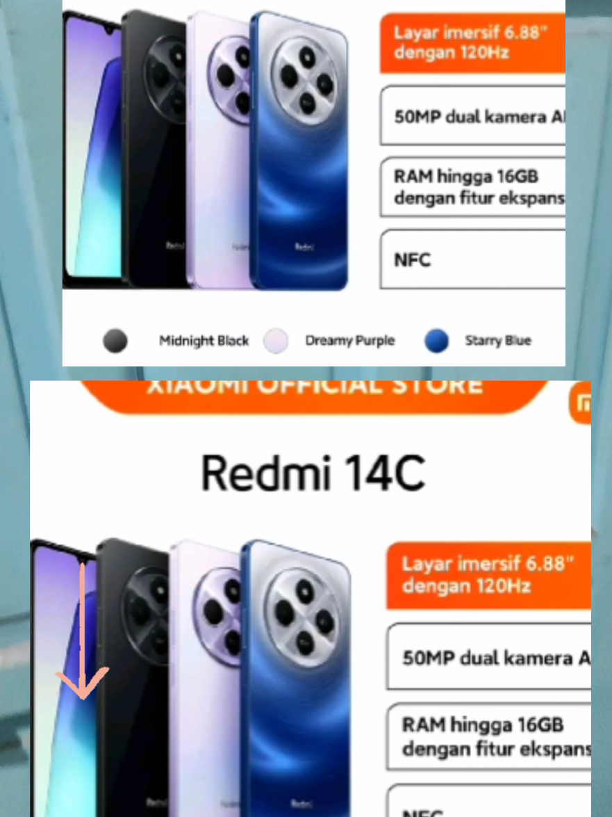 Xiaomi Redmi 14C (6GB/128GB) (8GB/256GB) Layar 6.88