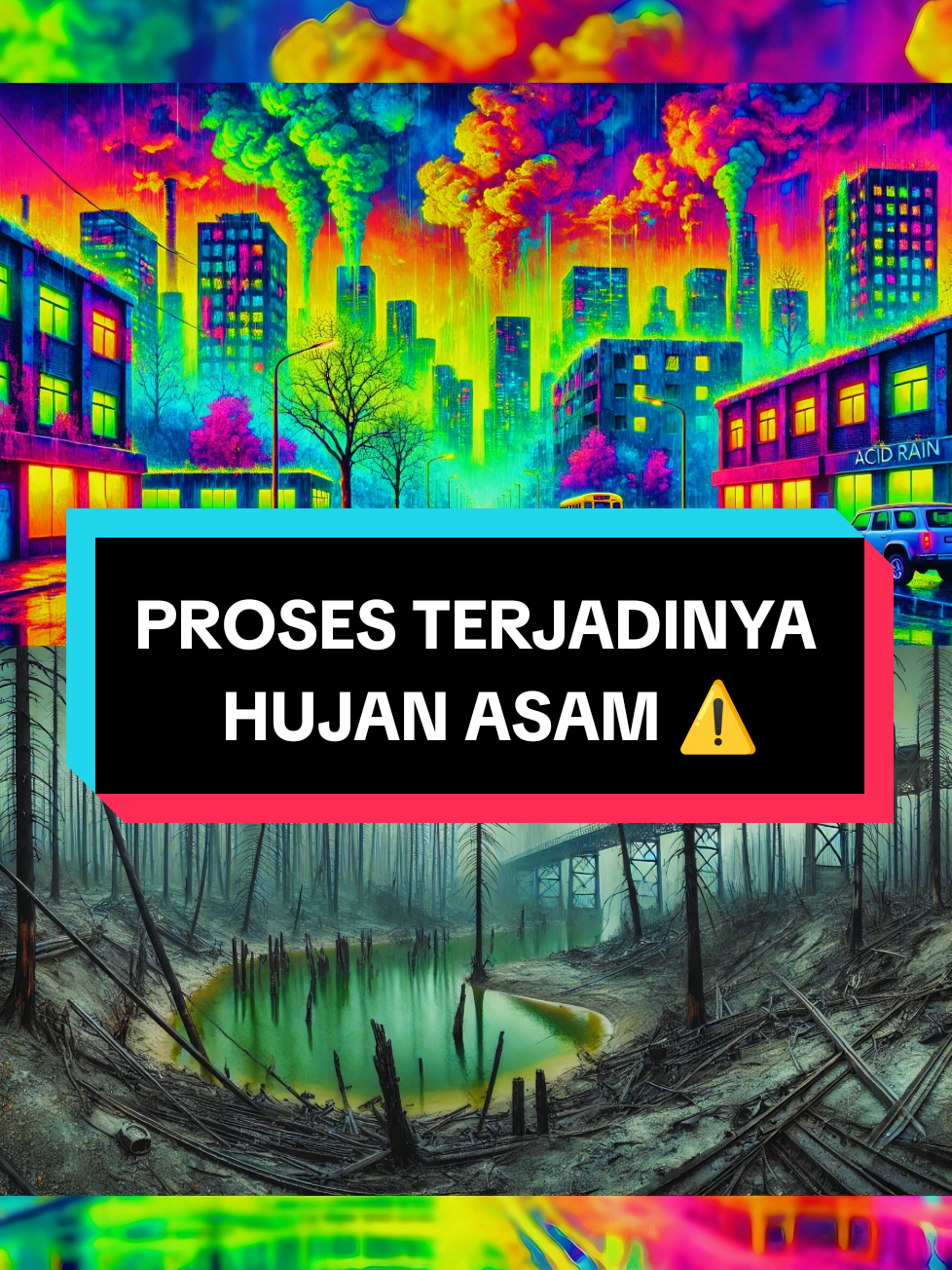 apa itu hujan asam🤔Hujan asam adalah hujan yang memiliki tingkat keasaman lebih tinggi dibandingkan hujan biasa. Dalam istilah sederhana, hujan ini memiliki pH di bawah 5,6. Penyebab utamanya adalah pencemaran udara, terutama dari gas sulfur dioksida (SO₂) dan nitrogen oksida (NOₓ) yang dilepaskan oleh aktivitas manusia maupun sumber alami. Proses Terjadinya Hujan Asam: 1. Pelepasan Gas Polutan Gas seperti sulfur dioksida dan nitrogen oksida dilepaskan ke atmosfer. Ini bisa berasal dari pembakaran bahan bakar fosil di pembangkit listrik, kendaraan bermotor, industri, atau dari letusan gunung berapi dan kebakaran hutan. 2. Reaksi di Atmosfer Setelah berada di udara, gas-gas ini bereaksi dengan oksigen dan uap air. Reaksi ini menghasilkan senyawa asam seperti asam sulfat (H₂SO₄) dan asam nitrat (HNO₃). 3. Pembentukan Awan Asam Senyawa asam tersebut bercampur dengan tetesan air di awan, membentuk larutan asam. 4. Presipitasi Ketika awan tersebut turun sebagai hujan, salju, atau kabut, senyawa asam ikut terbawa ke permukaan bumi, sehingga terjadilah hujan asam. Dampak Hujan Asam: Hujan asam dapat merusak tanaman, mencemari tanah, dan membahayakan makhluk hidup di sungai atau danau karena perubahan pH air. Selain itu, hujan asam juga bisa mempercepat korosi pada bangunan dan memengaruhi kesehatan manusia, terutama saluran pernapasan. Hujan asam merupakan salah satu contoh nyata bagaimana aktivitas manusia dapat memengaruhi lingkungan. Mengurangi emisi gas polutan adalah langkah penting untuk mengatasinya. #HujanAsam  #Lingkungan  #PolusiUdara  #PencemaranLingkungan  #SulfurDioksida  #NitrogenOksida  #ProsesHujanAsam  #DampakHujanAsam  #PerubahanIklim  #KerusakanEkosistem  #KesadaranLingkungan  #PelestarianAlam  #PencemaranAir  #EnergiFosil  #SolusiLingkungan  #gofhistory  #fyp  #viral  #fypシ  #semogabermanfaat😇🙏 