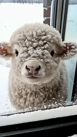 It's too cold outside 🥶 the little lamb is standing outside the window longing to get inside and warm... #sheep #babysheep #cute 