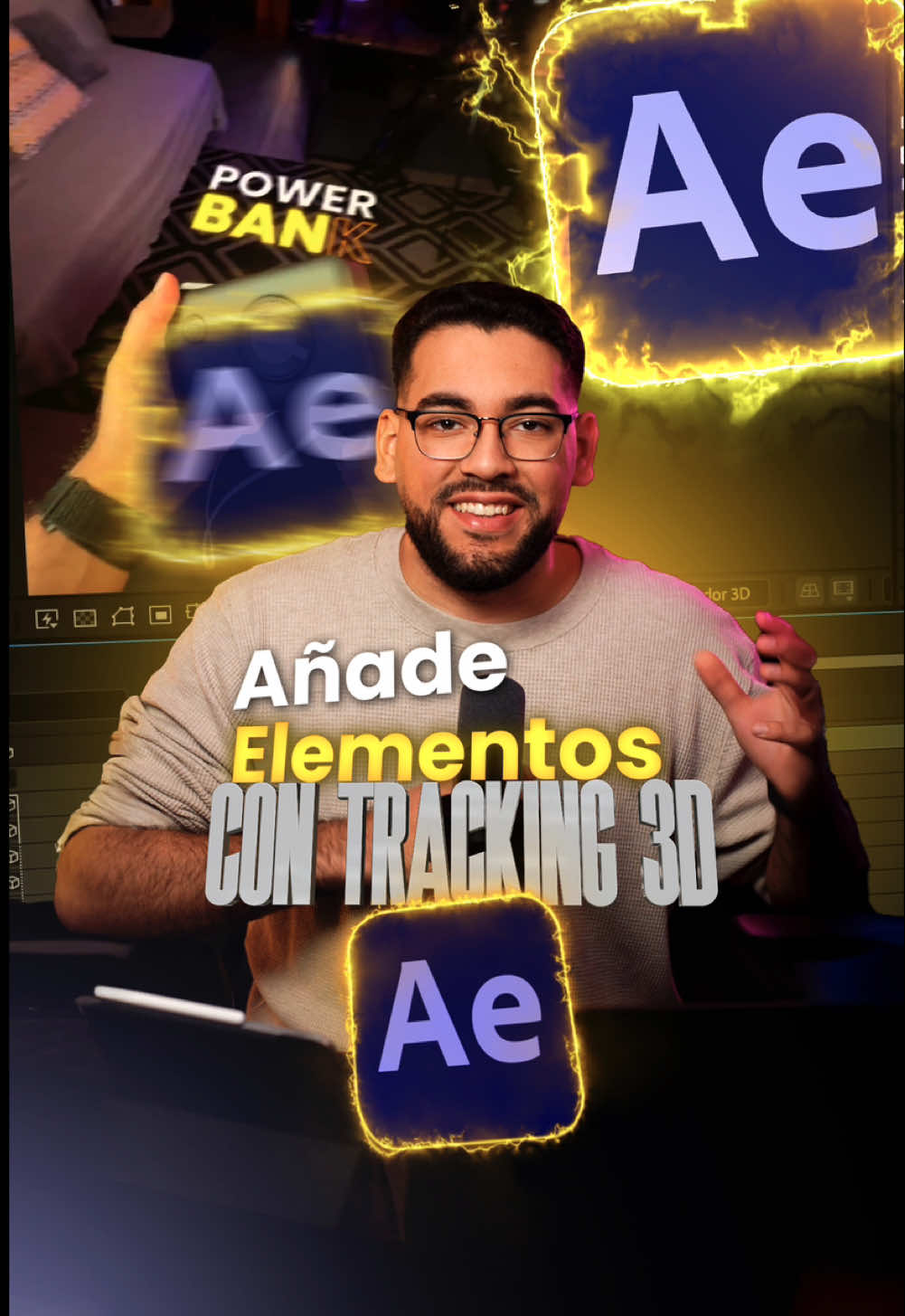 Añade elementos en 3D dentro de tu vídeo en After Effects⚡️🤯 #aftereffects #aftereffectstutorial #motiongraphics #videoediting y 