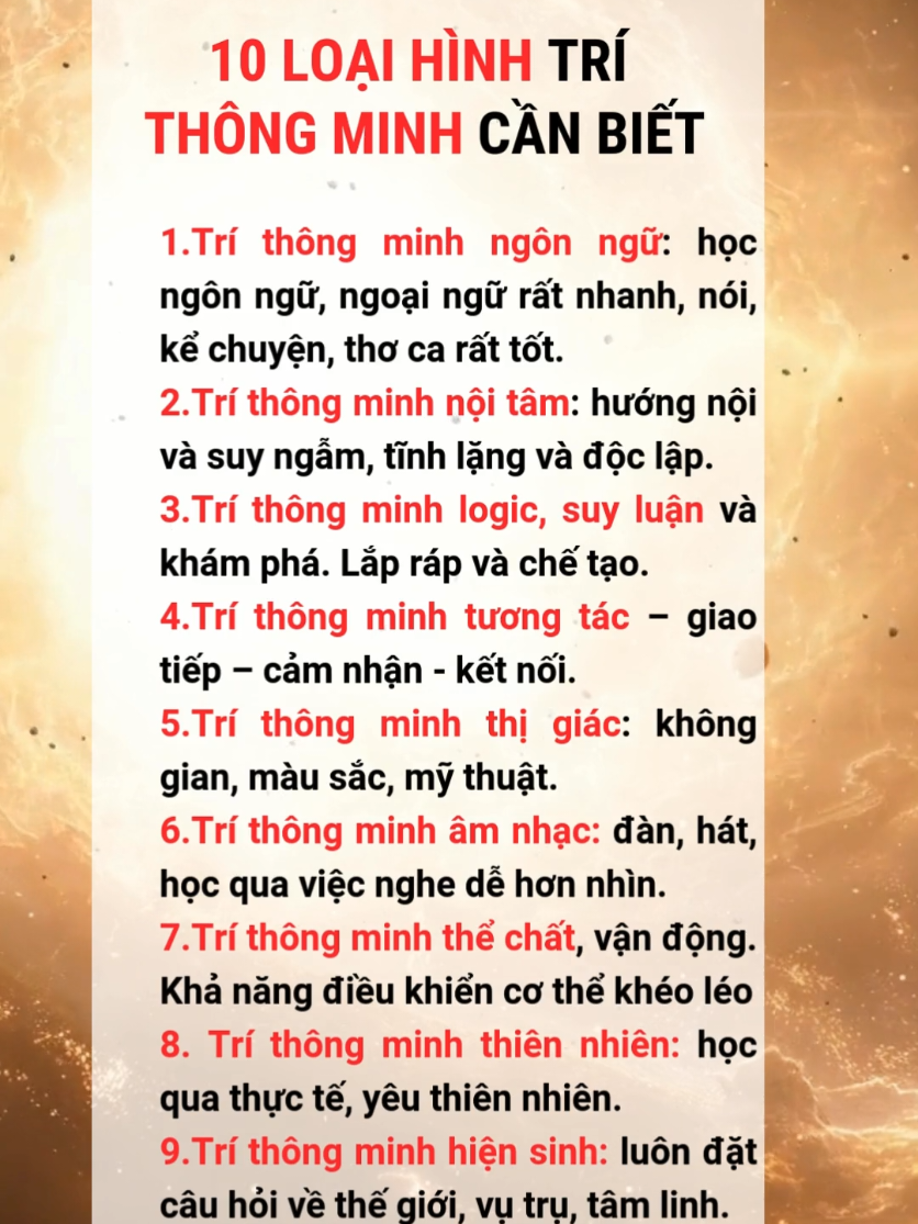 10 loại hình trí thông minh. Cùng đọc để hiểu mình hiểu người. #thauhieu #thauhieubanthan #thauhieunhantam #docvinguoikhac #kynanghoc #kynangsong #xuhuong 