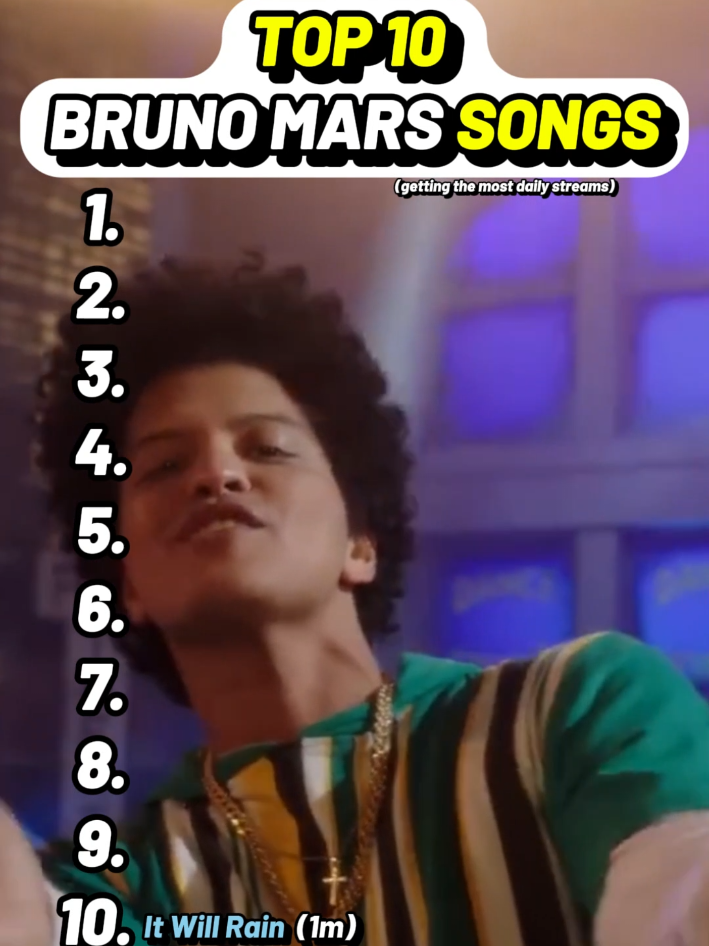 Top 10 Bruno Mars Songs based on Daily Streams #BrunoMars #bruno #BrunoMarssongs #diewithasmile #music #foryou #viral #fyp