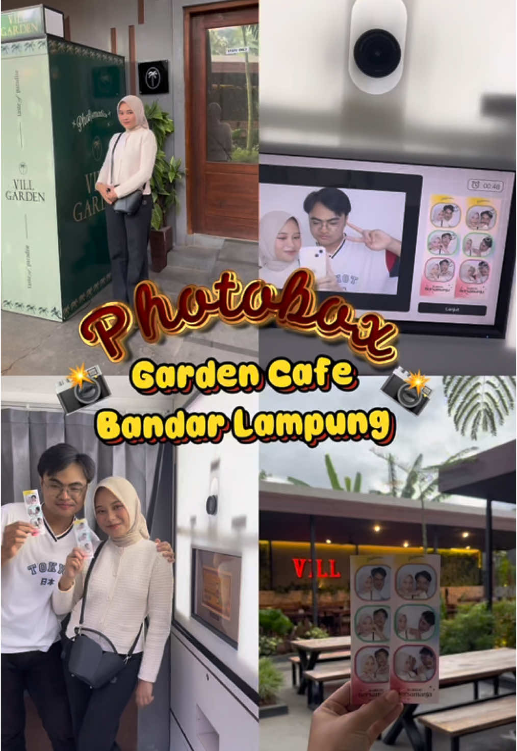 📸 Photobox di Garden Cafe Bandar Lampung 📸 📍Vill Garden (Jl. Gatot Subroto No.105, Pahoman, Kecamatan Tanjung Karang Timur, Kota Bandar Lampung)  Haloo, seneng banget setelah 4  tahun akhirnya kita photobox lagi! pas banget photoboxnya di @Photomatics yang cara fotonya mudah banget anti ribet, ada gif, dan hasil foto+gif nya bisa dikirim ke email dan pastinya bisa #langsungcetakbawapulang hasil fotonya jernih dan banyak pilihan template yang lucu lucukkk😍 yukk ajakin pasangan atau temen-temen kamuu buat photobox di #photomaticsid lagi ada discount happy hour loh setiap hari senin-jumat pukul 10.00-15.00 😉    