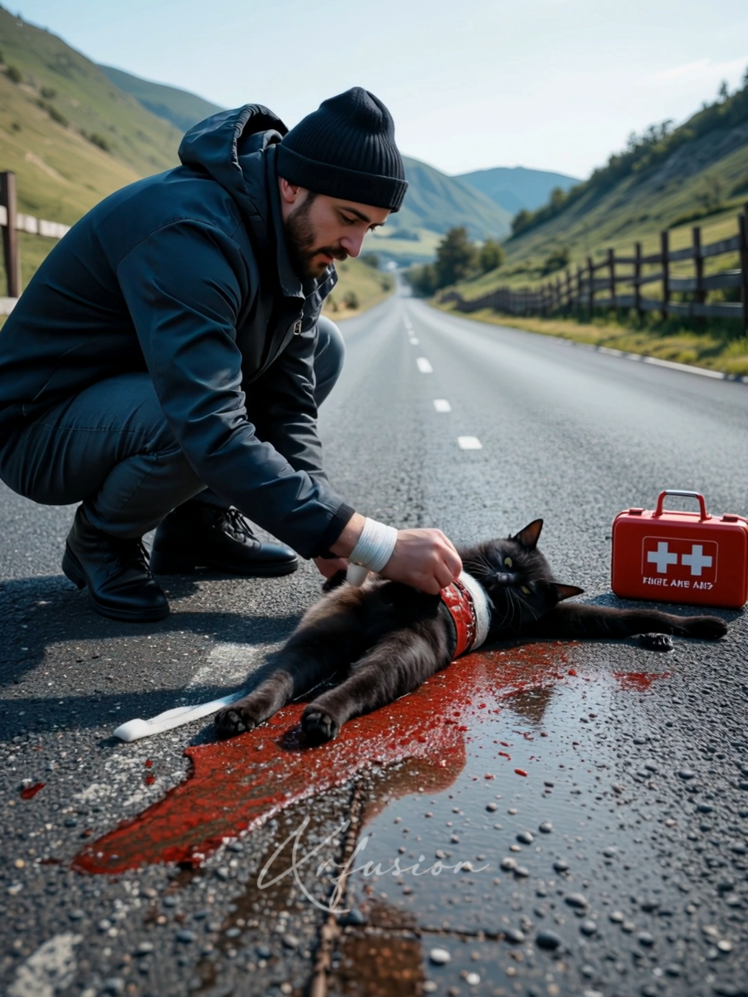 A Truck Driver Saves Cat #rescue #saveanimals #trucker #aigenerated