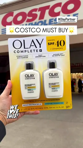 #OlayPartner 🌟COSTCO MUST BUY🌟   😍Get TWO 6oz bottles of @Olay Skin Care Complete+ for under $30 now available at @Costco Wholesale and on Costco.com! Normally $19.99 each!!   🙌 Olay Complete+ is a lightweight, daily hydration moisturizer with SPF 40!   🥰Developed for all skin tones and types and specifically formulated with no white cast!   ✅It also has 🚫 parabens, 🚫 phthalates, 🚫 dyes, and 🚫 mineral oils!   ☀️Hydrate your skin while protecting it from the sun and add this incredible value to your cart on your next Costco trip!🛒   #OLAY #moisturizer #costcodeals #costco #spf #skincare #skincareroutine 