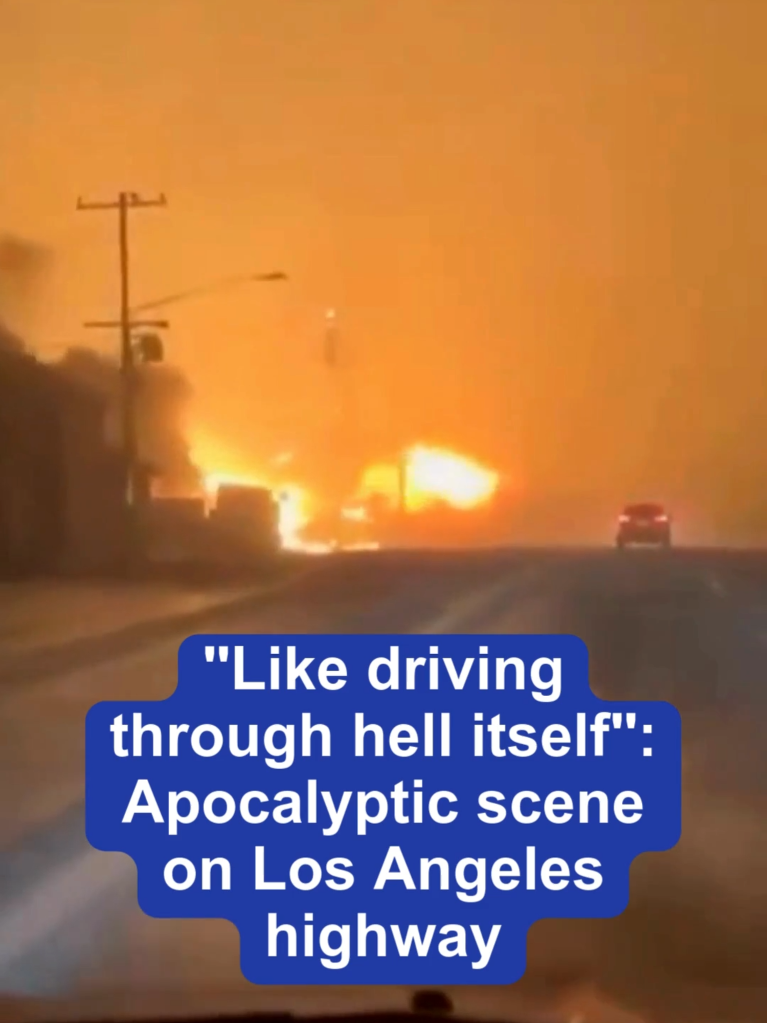 Terrifying video shows a California resident’s drive along the Pacific Coast Highway in Los Angeles, as the Palisades wildfire engulfs buildings and homes. #losangeles #wildfire #news