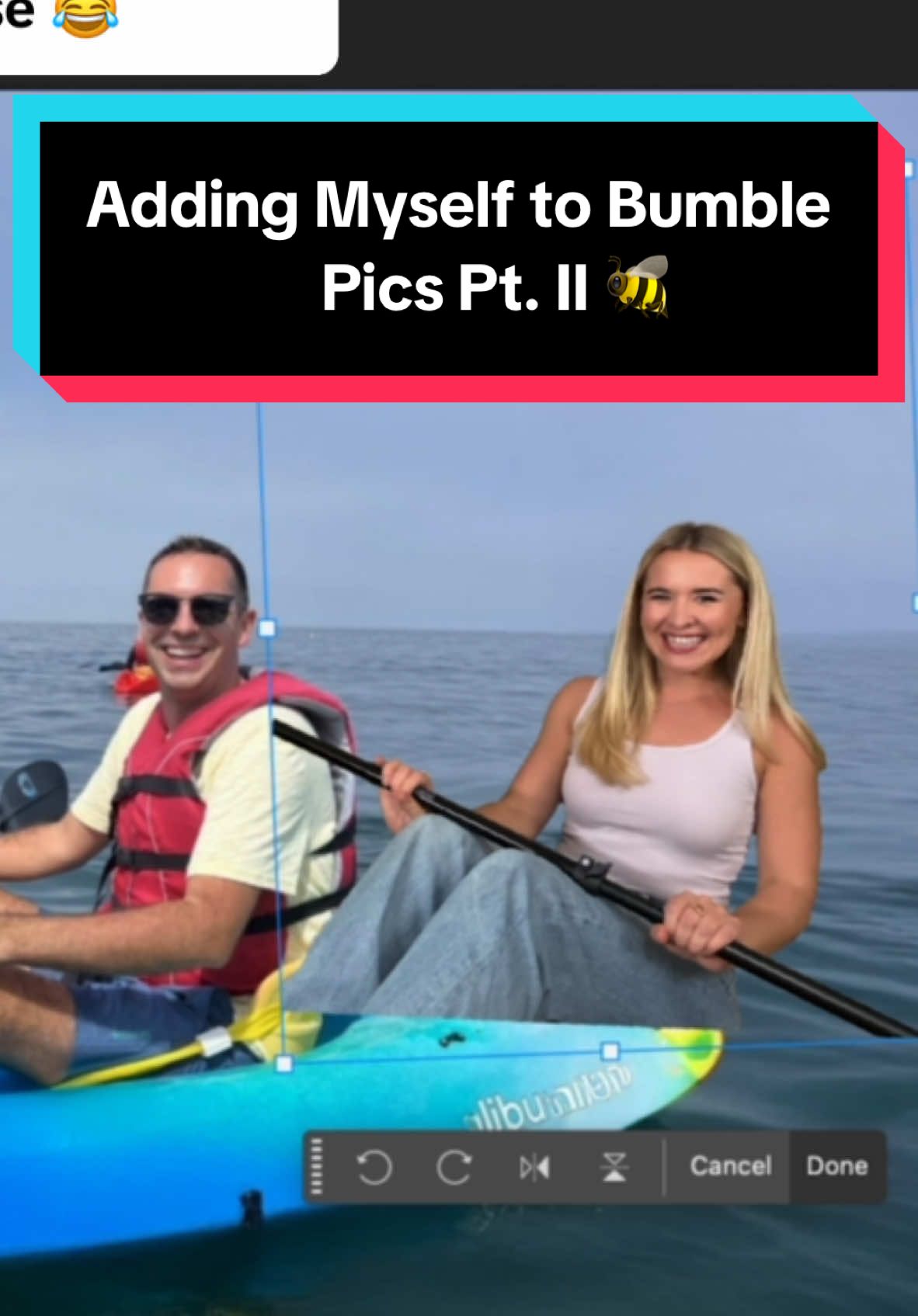 Replying to @TrailTwats  Anyone up for a tandem kayak? #datingtips #funny #bumble #photoshop 