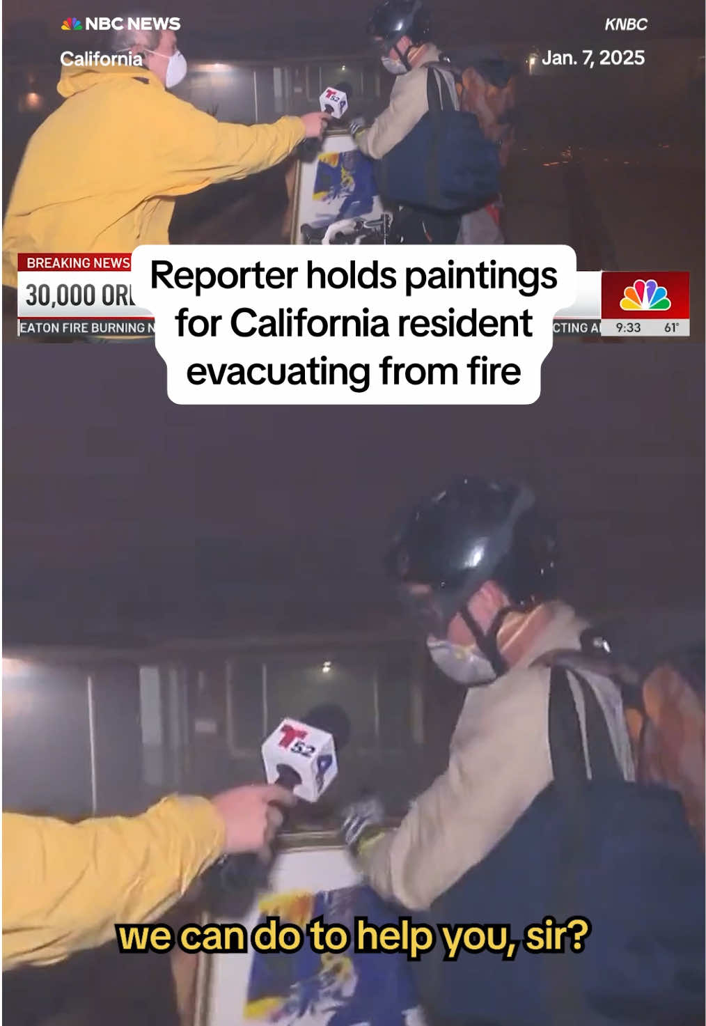 An @NBCLA reporter offered to hold onto paintings for a resident who was evacuating from one of the multiple #California wildfires on bike.