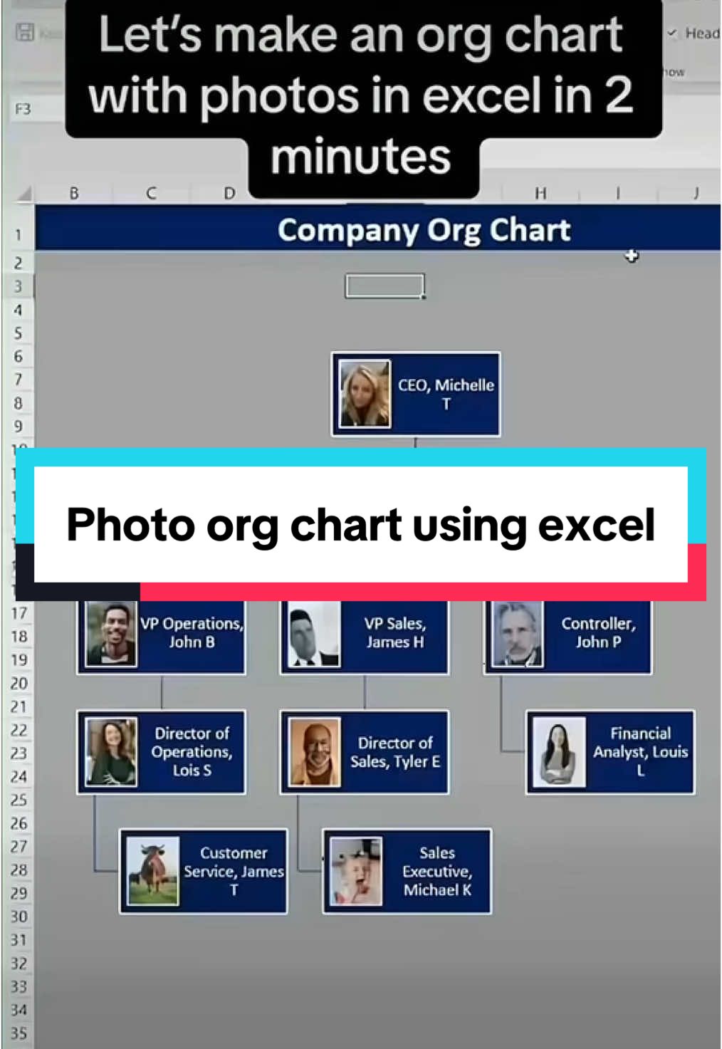 Photo org chart tutorial using excel #excel #tutorial #exceltricks #exceltips #newyear #newskill #exceltraining 