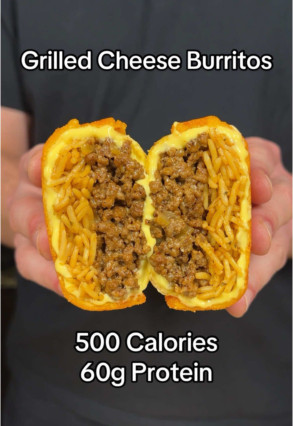 Grilled Cheese Burritos 🌯  (Makes 10 Burritos)  Macros Per Burrito:  - 500 Calories - 60g Protein  - 55g Carbs  - 11g Fat  Ingredients:  - 60oz Lean Ground Beef (96/4) (1700g) - 1 White Onion (200g) - 2 Taco Seasoning Packets (2oz) (57g) - 0.5 Cup Red Enchilada Sauce (120g) - 4.5 Cups Fat Free Cheddar Cheese (500g) - 2 Tbsps Minced Garlic (20g) - 1.5 Cups Dry White Rice (270g) - 1.5 Cups Chicken Bone Broth (Or Water) (360g) - 1 Cup Tomato Sauce (240g) - 1 Tbsp Garlic Salt (15g) - 0.5 Tbsp Cumin (3g) - 0.5 Tbsp Chili Powder (3g) - 0.5 Tbsp Oregano (3g) - 1.25 Cups Nacho Cheese Sauce (250g) - 10 Low Calorie Tortillas  Spanish Rice Directions:  - In a pot, combine dry rice, tomato sauce, garlic salt, cumin, chili powder, oregano, and bone broth. Mix together, cover, and bring to a light simmer for about 20 minutes until the rice is tender   #mealprep #highprotein #newyearsresolution #Fitness 