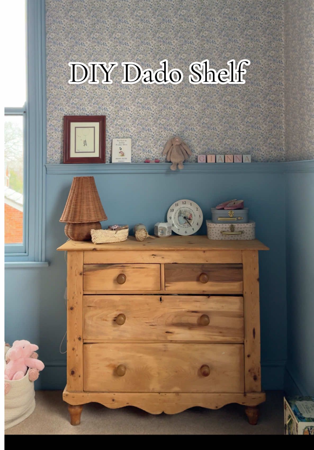 using 2 different moulding strips from @B&Q 👏🏻 #nursery #nurserydecor #bluepaint #victorianhouse #victorianhome #dadorail #dadoshelf #dado #periodhome #periodproperty 