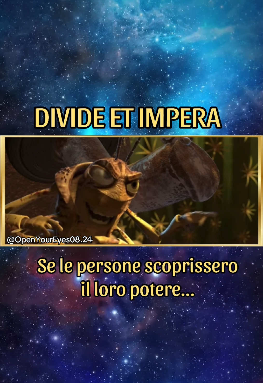 Estratto dal film d’animazione: A BUGS LIFE - MEGAMINIMONDO Trama: Vessate da uno sciame di cavallette sbruffone che esigono, periodicamente, una parte delle provviste raccolte dalle formiche, i piccoli insetti decidono di difendersi e di ribellarsi. #verità #matrix #aprigliocchi #openyoureyes #openyoureyes08 #realtà #realtavirtuale #manipolazione #inganno #sistema #formiche #bugslife #abugslife #hopper #megaminimondo #divideetimpera 