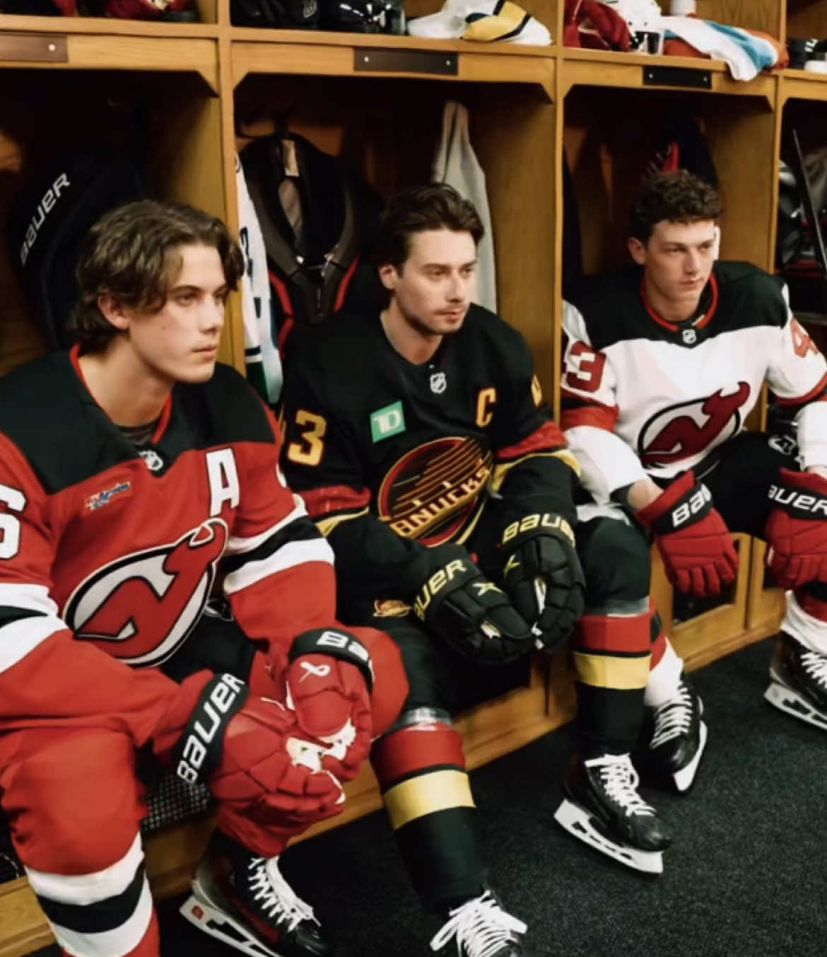 this photo shoot will always be iconic #NHL #hockey #hockeytok #jackhughes #quinnhughes #lukehughes #njdevils #canucks #hockeyboys 