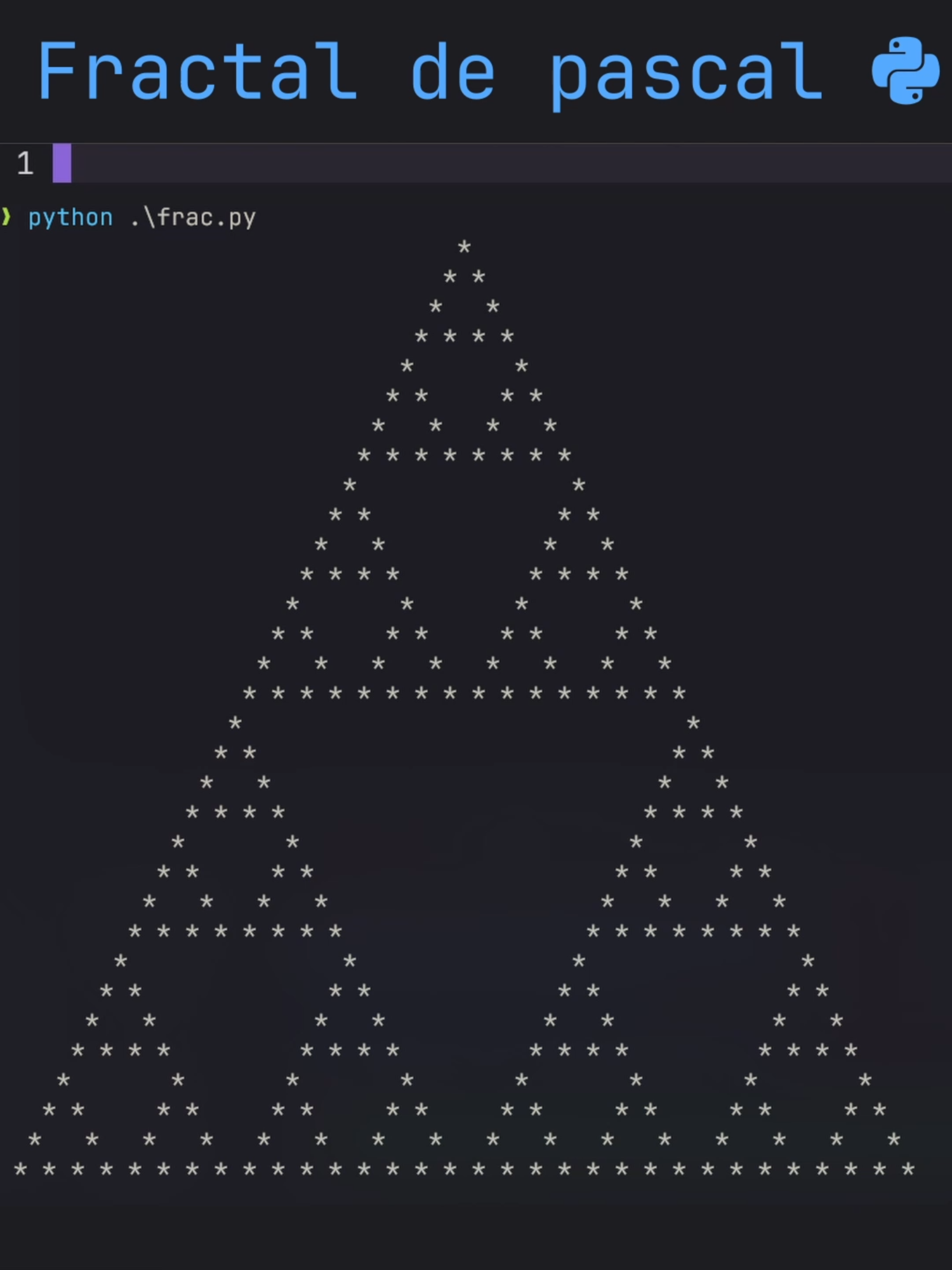 Fractal de pascal (Algoritmo) #matematica #algoritmos #ingenieria #python #programacion #aprendeprogramacion #aprendeaprogramar #informatica #software #softwareengineer #sistemas #coder #ingenieriainformatica #linux #programming #matematicabasica #matematicas #ciencia #fisica #math #aprenderentiktok #AprendeConTikTok