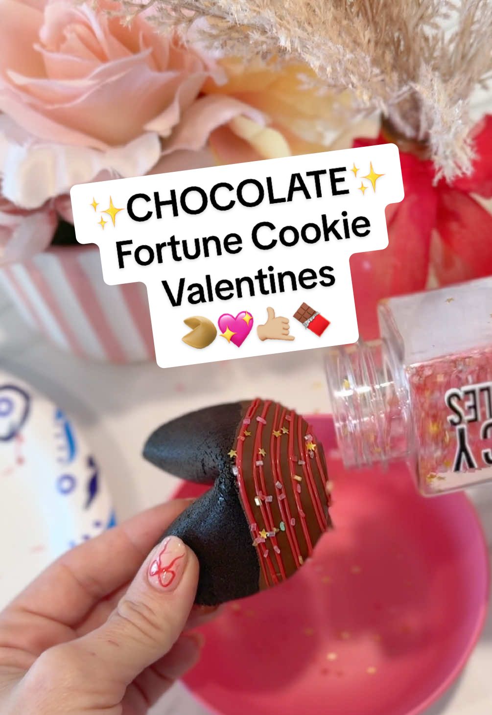 FORTUNATE for YOU! 😘🥠💖 #fortunecookies #chocolatefortunecookies #fortunecookierecipe #baking #valentinesbaking 