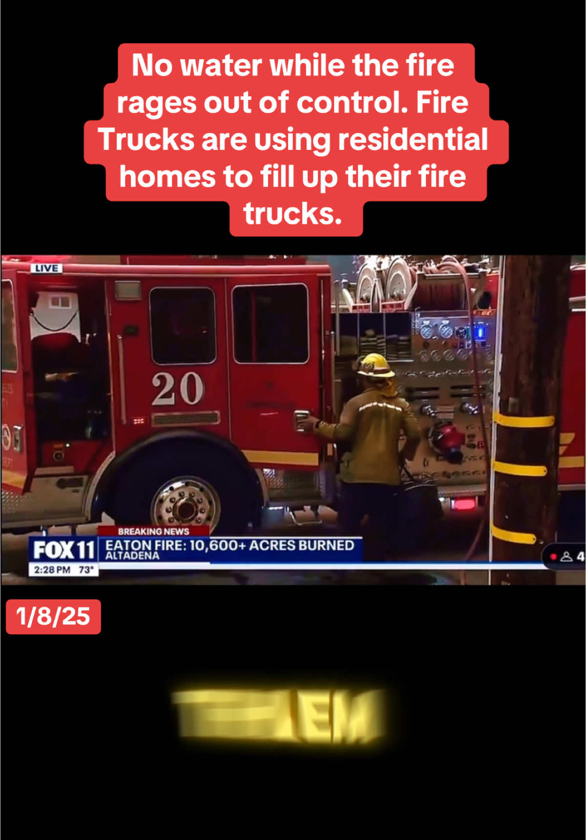 No water north of Woodbury while the fire rages out of control. Fire Trucks are using residential homes to fill up their fire trucks. #california #fire #socal #usa_tiktok #fypシ゚viral #fyp #losangeles #GavinNewsom #america #firefighter #water #insurance    