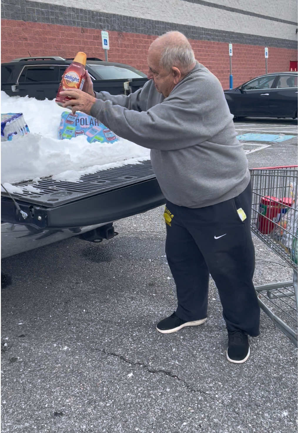 BJs trips are always fun 😂👌🏼🥶🍕🧀⛽️ #grandparentsoftiktok #jockandbelle #laugh #grandparents #funnyvideo #family #grandma #papa #fypシ゚viral #bjswholesaleclub #snow #fun #gas 