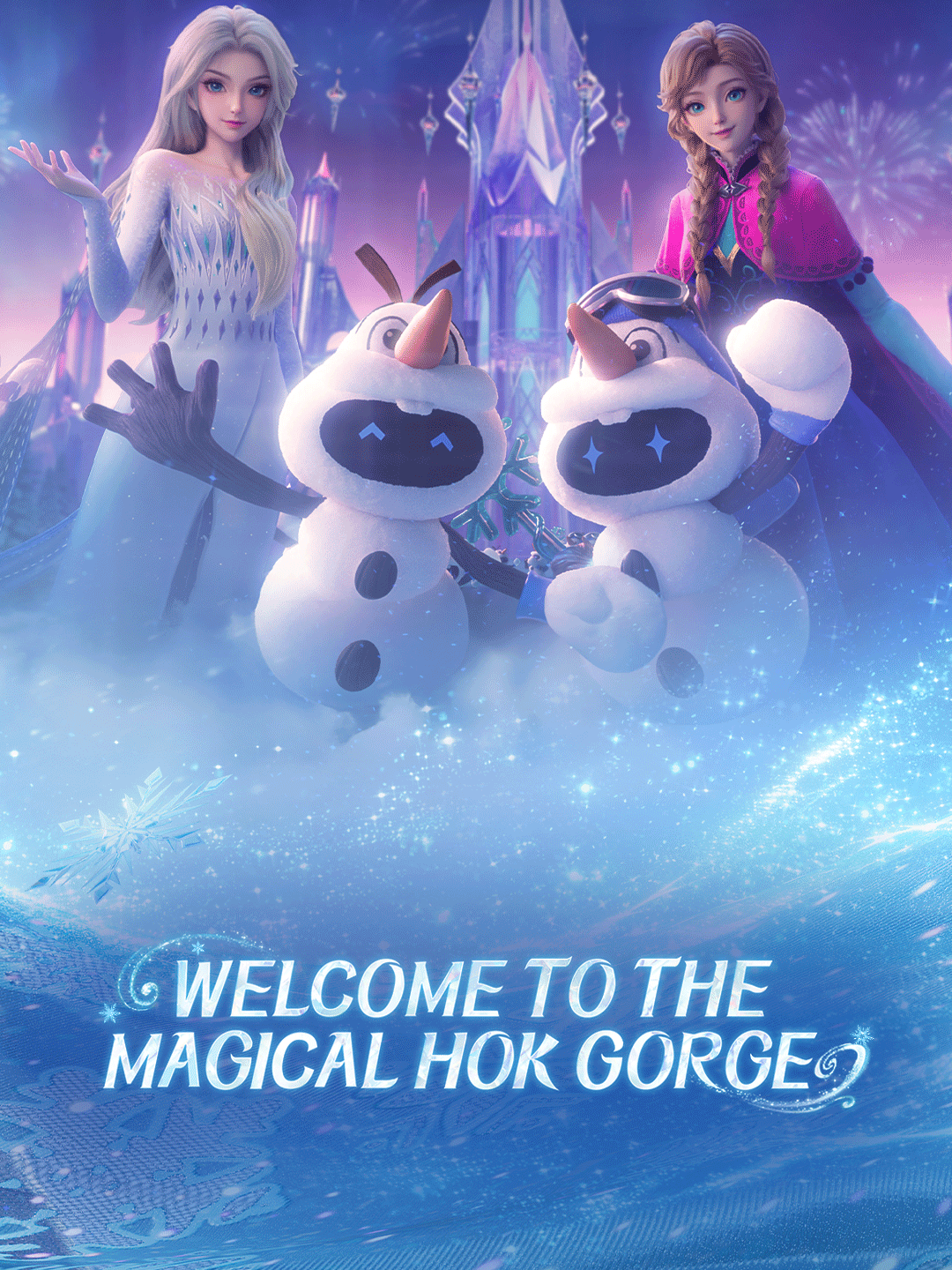 Huge Surprise!  ❄️Honor of Kings x Disney's Frozen collaboration launches 1/09! ❄️ 🏰In the Magical HOK Gorge, Lady Zhen will dress up as Elsa, and Shi will dress up as Anna. Welcome to the Magical HOK Gorge. ⛄️May we have an unforgettable journey in the Magical HOK Gorge. #HOK #HonorOfKings #hokxfrozen