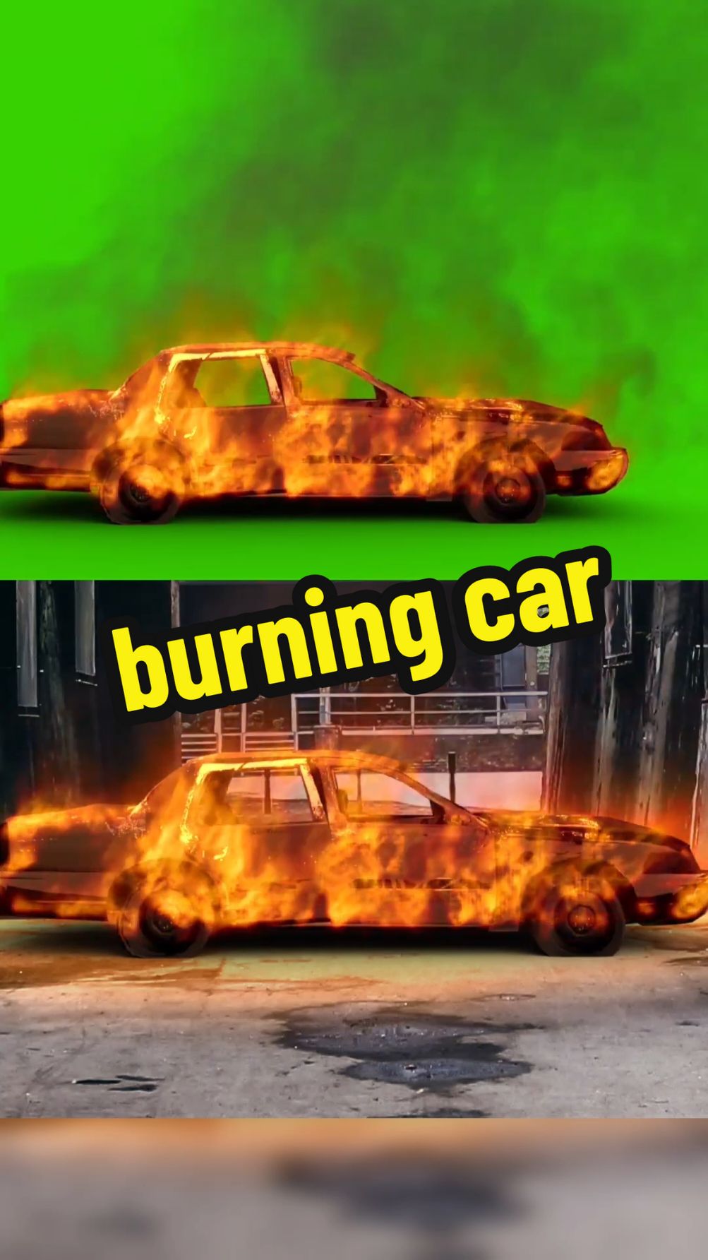 Burning car #greenscreenchallenge #greenscreen #greenscreenvideo #greenscreeneffect #foryou #pfy #fyp #burning #car 