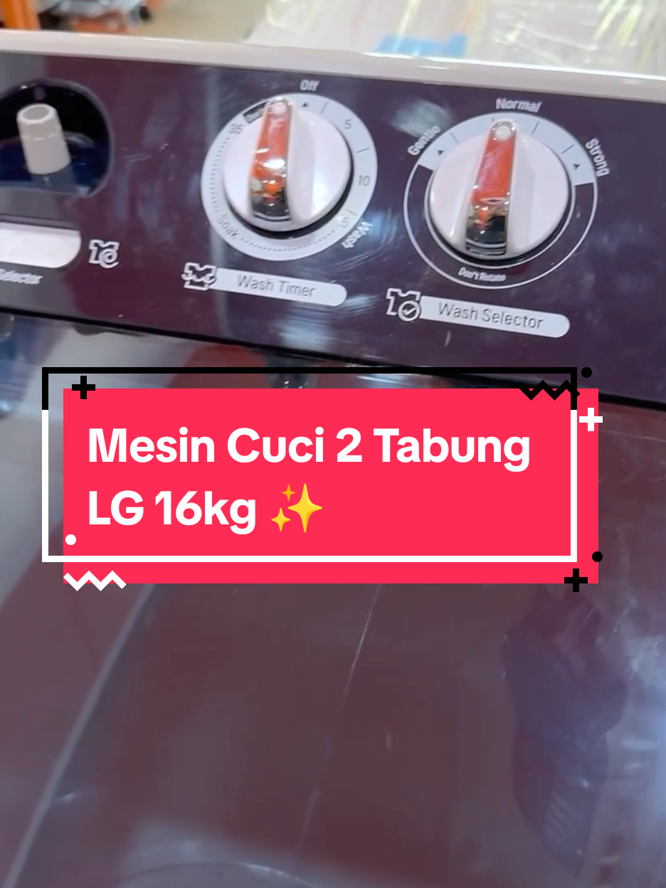 Mesin Cuci LG tipe 2 Tabung (Premium Twin Tub - Semi Auto)✨ Spesifikasi : * Model P1600RT * Kapasitas 16kg & 10kg Spinner * Warna Light Grey - Midnight Blue * Spin Speed ( 600 RPM * Konsumsi Listrik (Cuci 550 watt) & (Peras 300 watt) * Plastic Door - Chrome Knob Display - Normal Pulsator - Punch+3 - Wind Jet Dry - Cover Anti Rat - Tub Material Plastic - Body Material Plastic Anti Karat - Dimensi (PxLxT) 964 x 540 x 1043 mm - Berat Bersih 34.5kg FITUR - PUNCH+3 - Roller Jet Pulsator - 3 Program Pencucian - Wind Jet Dry - Rat Away Cover Untuk info lebih lanjut atau pemesanan bisa langsung klik link/tautan di Bio ☺️🙏🏻 Arena Mesin Laundry Sale - Servis - Sperpart *Setrika Uap Boiler *Mesin Pengering *Paket Laundry Baru *Rak Laundry *Parfum Laundry *Timbangan Digital *Laundry Coin *Perlengkapan Laundry *Konversi Mesin Listrik ke Gas 📍Jl.Inpres no.91 Hari JUM'AT TOKO LIBUR #mesincuci #2tabungmurah #lg16kg #twintube #siak #tembilahan #riauhits #perlengkapanlaundry #setrikauapboiler 