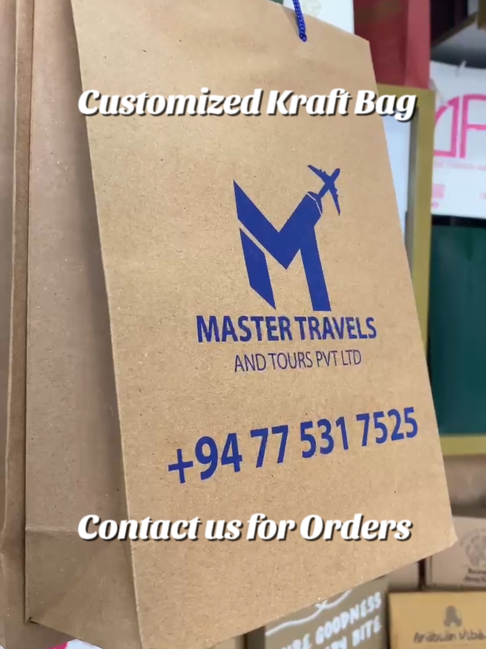 Kraft Paper Bag done recently for MASTER TRAVELS with their business logo and contact details. Thank you so much MASTER TRAVELS for giving this opportunity to create this bags Your order is much valued. Can be customized according to the SIZE, COLOUR, LOGO, HANDLE STYLE you prefer.  Contact us: Call or WhatsApp 📞 077 508 0 508 🏬Enzi Packaging 📍No. 459/1A, Galle Road, Mount Lavinia.🇱🇰  🇱🇰දිවයින පුරා ඔබේ නිවසට හෝ කාර්‍යලයටම බෙදාහැරීමේ පහසුකම් ඇත. #enzipackaging #ecofriendly #kraft #ecofriendlyproducts #packaging #lunch #restaurante #Ella #cafe #restaurant #paper #srilanka  #lunchgoals  #kraftlunchbox #kraftlunchboxes  #onemillionaudition #fyp #foryou #foryoupage  #protectivepackaging #customized #paperbag 