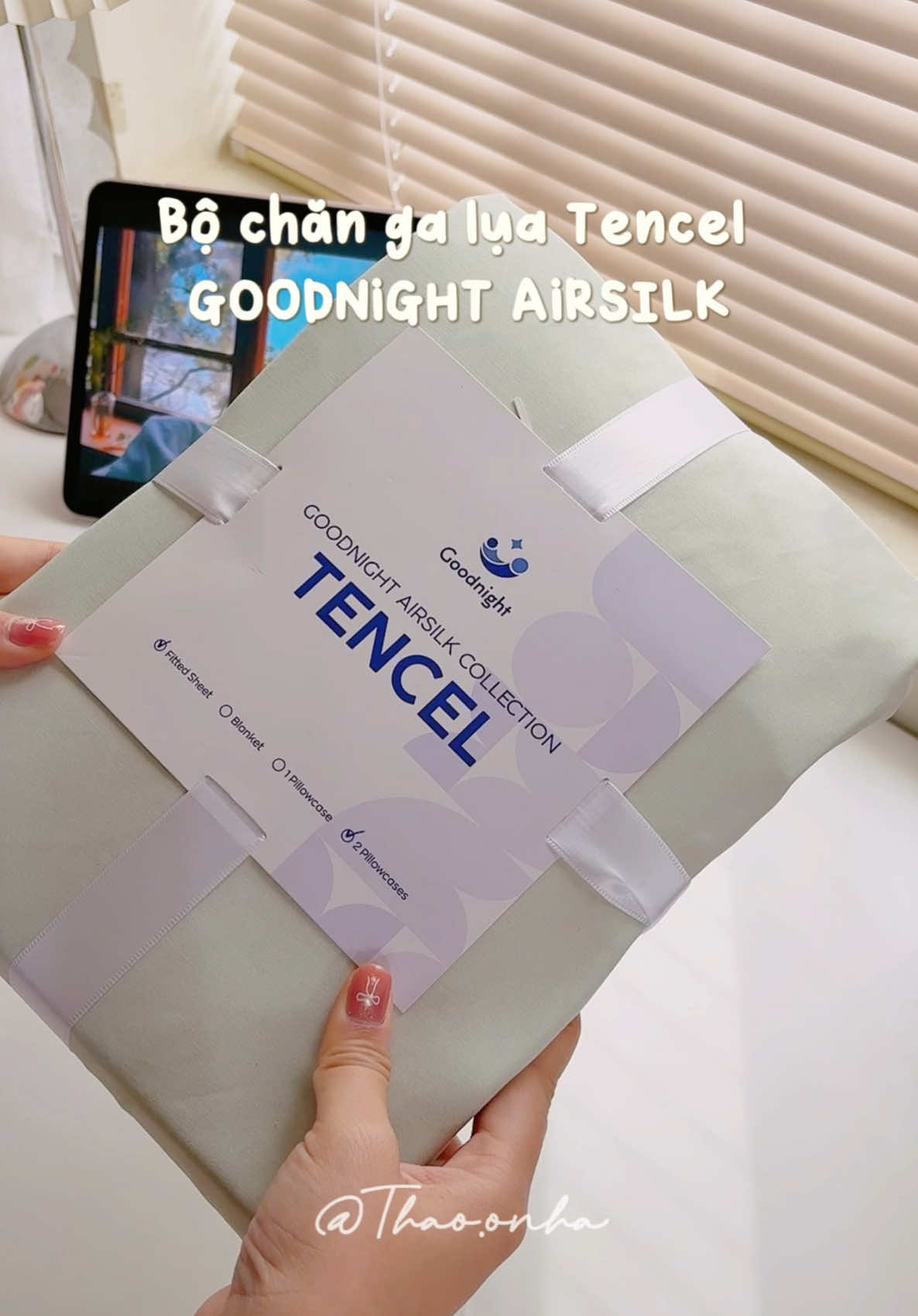 Giấc ngủ quan trọng nên không thể thiếu chăn ga gối xịn xinh 🏡🛌 #goodnightbedding #changagoi #galua #tencel #airsilk #thaoonha 