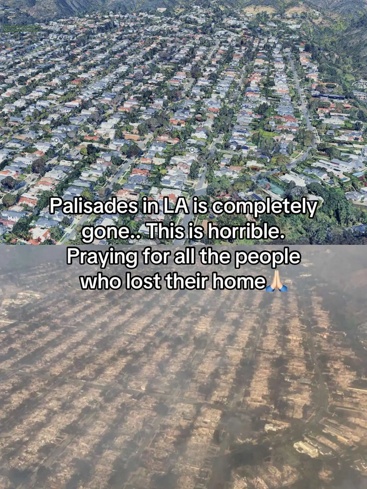 Palisades in LA is completely gone.. This is horrible. Praying for all the people who lost their home🙏🏻 #la #palisades #fyp #foryoupage 