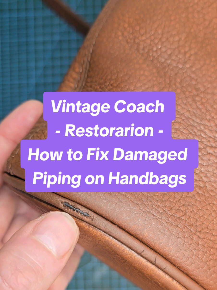 How to repair damaged or exposed piping on leather handbags. I'm currently working on this stunning vintage 4907 Coach bucket bag.  This vintage Coach bag is undergoing a major repair and restoration. Follow to see the whole process! #creatorsearchinsights #vintagebag #vintagecoachbag #vintagecoach #leatherrepair #coachbag @Angelus Direct #leatherfiller