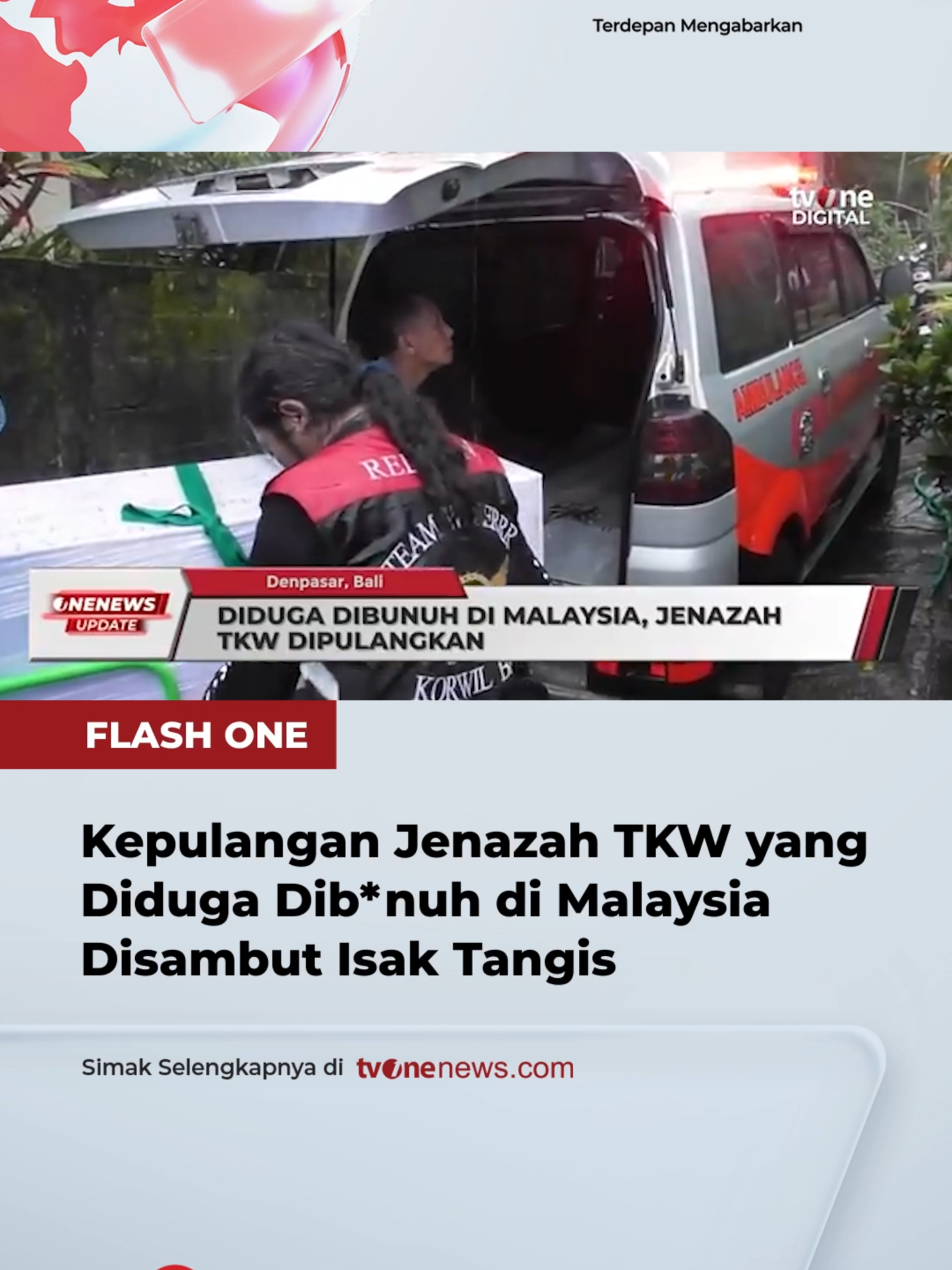 Suasana penuh haru menyelimuti Desa Gitgit, Kecamatan Sukasada, Kabupaten Buleleng, Bali, pada Rabu sore, 8 Januari, ketika jenazah Ni Ketut Nurhayati akhirnya tiba di rumah duka.  Warga setempat dan keluarga yang menunggu kedatangan jenazah terlihat sangat berduka atas kehilangan yang mendalam. Ni Ketut Nurhayati, yang merupakan seorang tenaga kerja wanita (TKW), dilaporkan tew*s di Malaysia dalam kondisi yang mencurigakan.  Dugaan sementara mengarah pada pemb*nuhan sebagai penyebab kem*tiannya, meskipun penyelidikan lebih lanjut masih terus dilakukan oleh pihak berwenang di sana. Kehilangan tersebut meninggalkan duka yang mendalam bagi keluarga dan masyarakat setempat, mengingat Nurhayati adalah seorang ibu yang telah bekerja di luar negeri untuk memenuhi kebutuhan keluarganya.  Kejadian trag*s ini pun menjadi sorotan, terutama terkait dengan keselamatan TKW yang bekerja di luar negeri. Simak berita selengkapnya di https://sulkurl.com/izJ #HardNews_Kriminal #FlashOne #CariBeritaditvOne #Malaysia #TKW