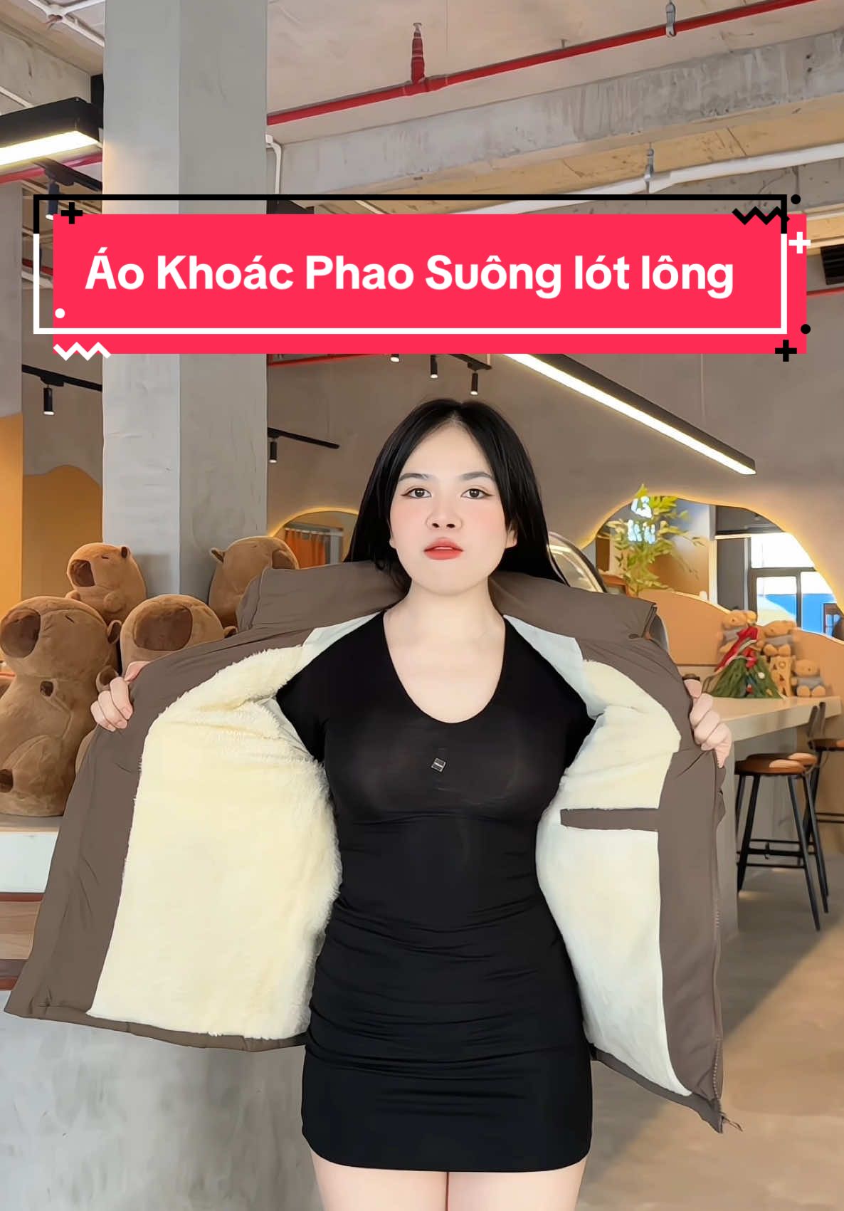 Áo Khoác Phao Suông lót lông