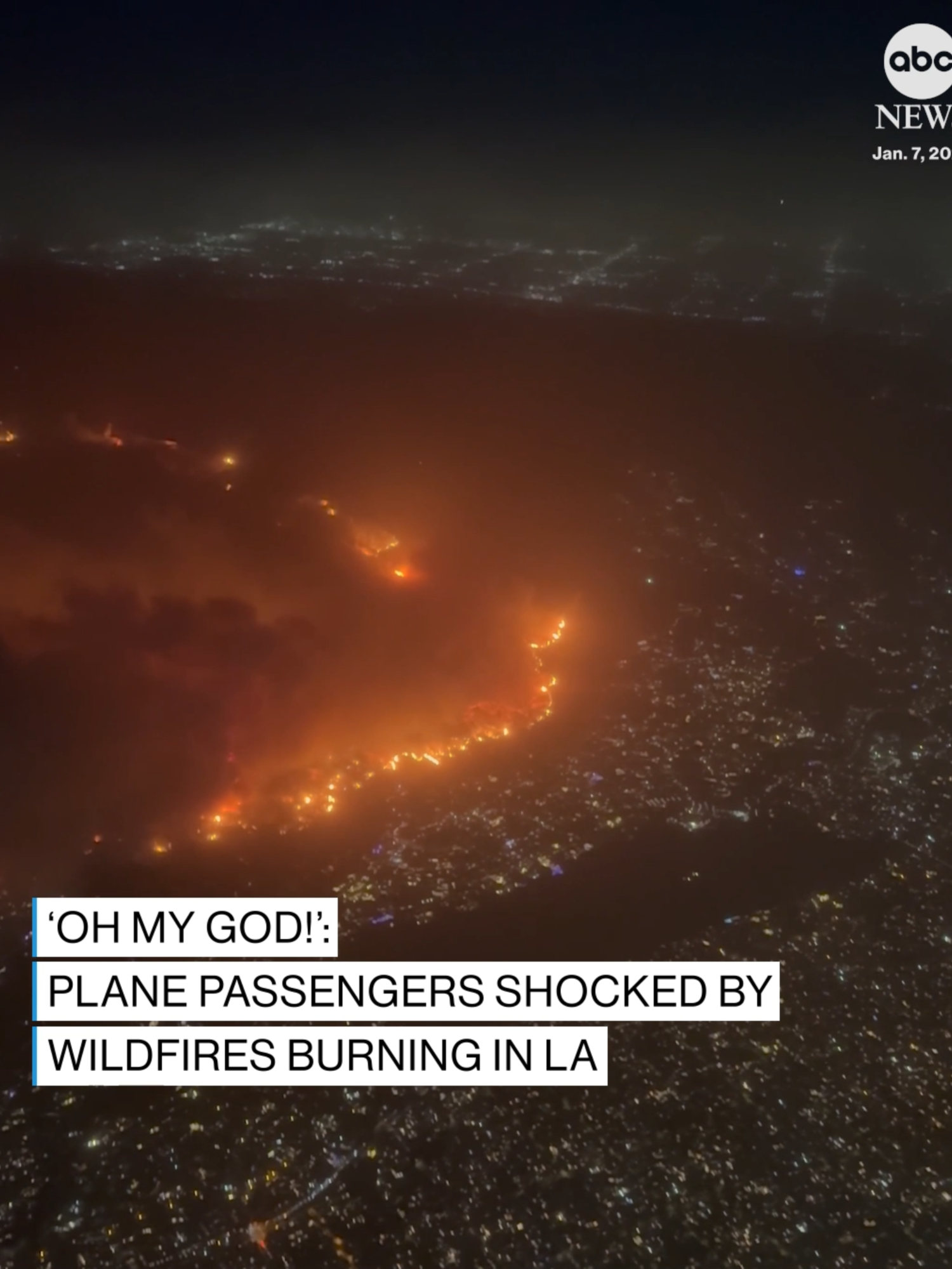 Plane passengers were shocked by what they saw as they came in to land in Los Angeles, as the wildfires ravaging local neighborhoods could be seen clearly below them glowing in the darkness. #news #weather #california #losangeles