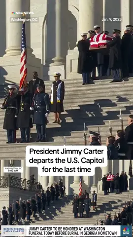 Former President #JimmyCarter’s casket is carried out of the U.S. Capitol in Washington, #DC, ahead of his funeral service at the National Cathedral.