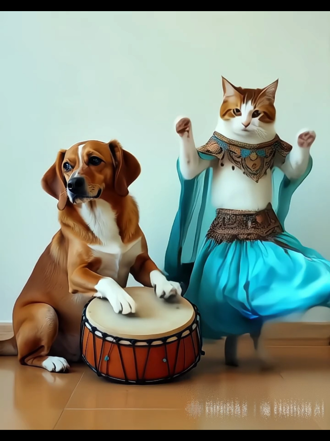 dog playing the dolak and cute cat dance #cutecat #trendingsongs #darbuka #ai #laugh #funny #bellydance #foryoupage #catsoftiktok #petdance #dancer #viralvideos 