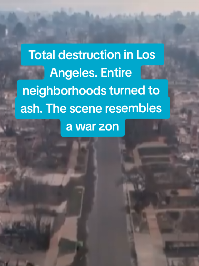 Total destruction in Los Angeles. Entire neighborhoods turned to ash. The scene resembles a war zone or out of a movie. #wildfire #eatonfire #palisadesfire #LosAngeleswildfire 