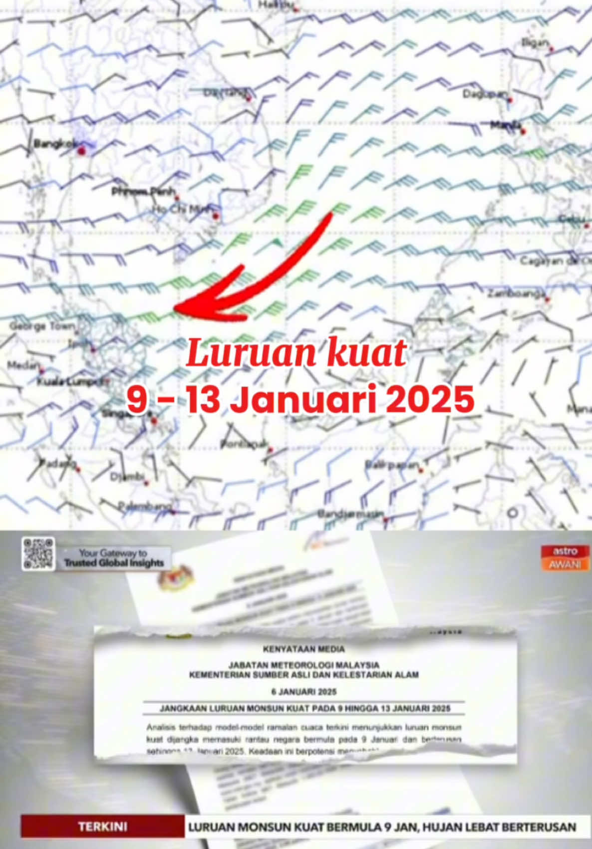 Luruan membawa hujan lebat pada 10-12 Jan 2025 #metpahang #banjir #johor #pahang #terengganu #caknacuaca #nanyfhmy 