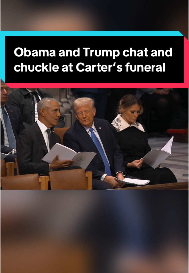 Former President Barack Obama speaks with President-elect Donald Trump before the funeral service for former President Jimmy Carter. #Carter #Obama #Trump 