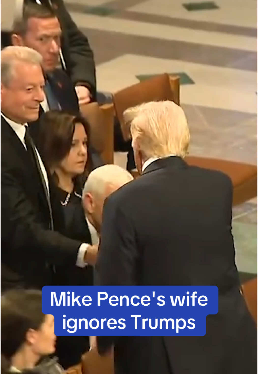 Mike Pence's wife Karen snubbed Donald Trump as the president-elect arrived for the state funeral for former president Jimmy Carter at the National Cathedral in Washington D.C. The relationship between Trump and his former vice-president ruptured over the events of January 6, 2021. Mike Pence did get up and shake Trump's hand as he passed by. However, Karen Pence remained seated in her pew and looked the other way. #news #politics #trump #pence #jimmycarter 