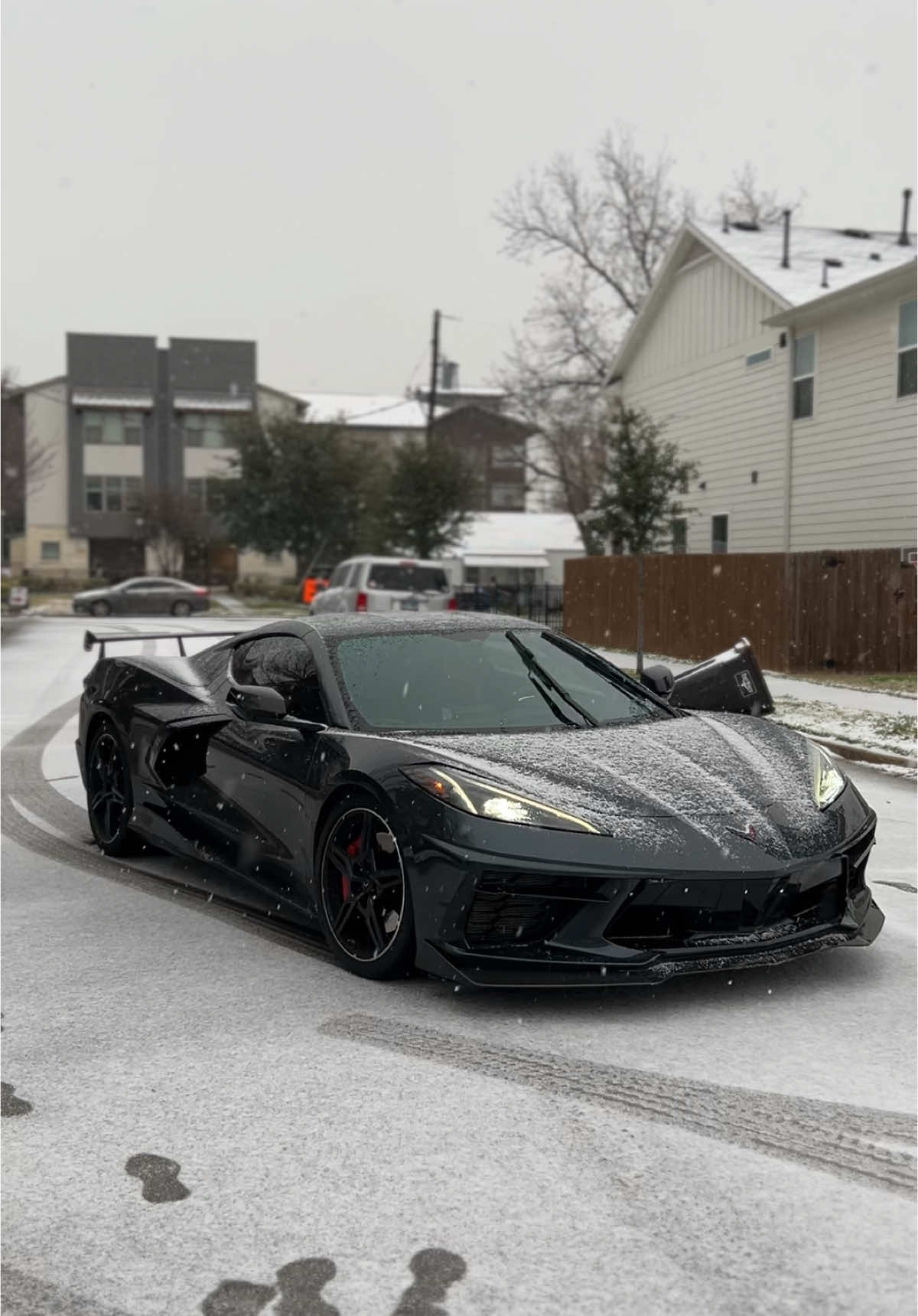 Dallas/Fort Worth snow + C8 🙇🏽‍♂️ #cartiktok #c8corvette #fyp #foryourpage 