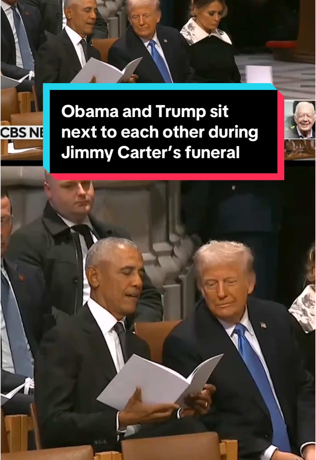 Former President Barack Obama and President-elect Donald Trump shared friendly a conversation while sitting next to each other at the funeral of former President Jimmy Carter. #washingtondc #dc #funeral 