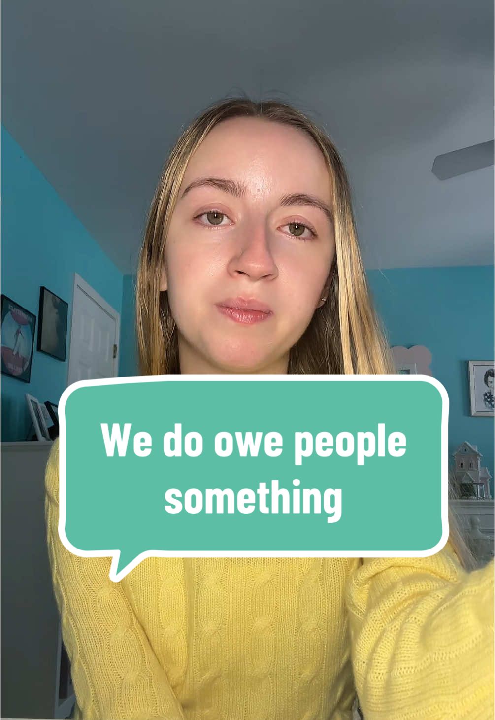 We need to start prioritizing empathy over selfishness.  [Video Description: ST, a young white woman with long blonde hair, is speaking on screen. Text on screen at the beginning of the video reads “‘I don’t owe anyone anything!’ We do, in fact, owe people something.”] #DisabilityTikTok #DisabilityAwareness 