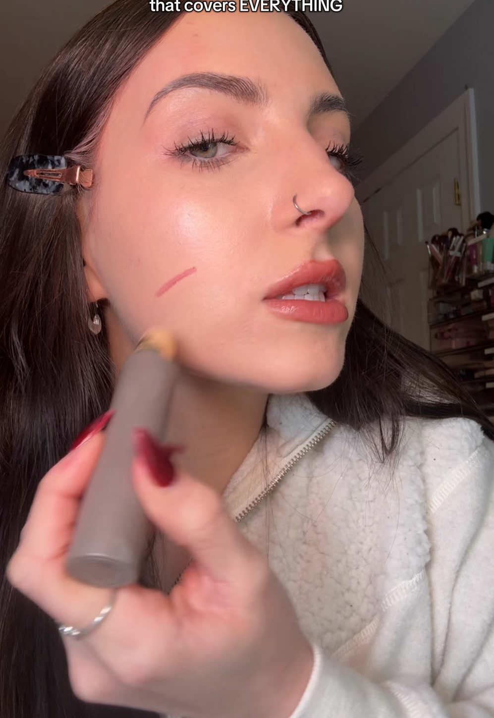 all in one stick that covers everything but feels like nothing!! @MERIT Beauty the minimalist stick replaces foundation + concealer in 1 ✨ I wear shade “linen” #merit #meritbeauty #merittheminimalist #theminimalist #foundationhack #concealerhack #foundationconcealer #meritconcealer #meritcomplexionstick #ttsbeautybesties #acnemakeup #darkcircles #darkcirclesconcealer #rosaceamakeup #tiktokshopcreatorpicks #newyearnewaura 