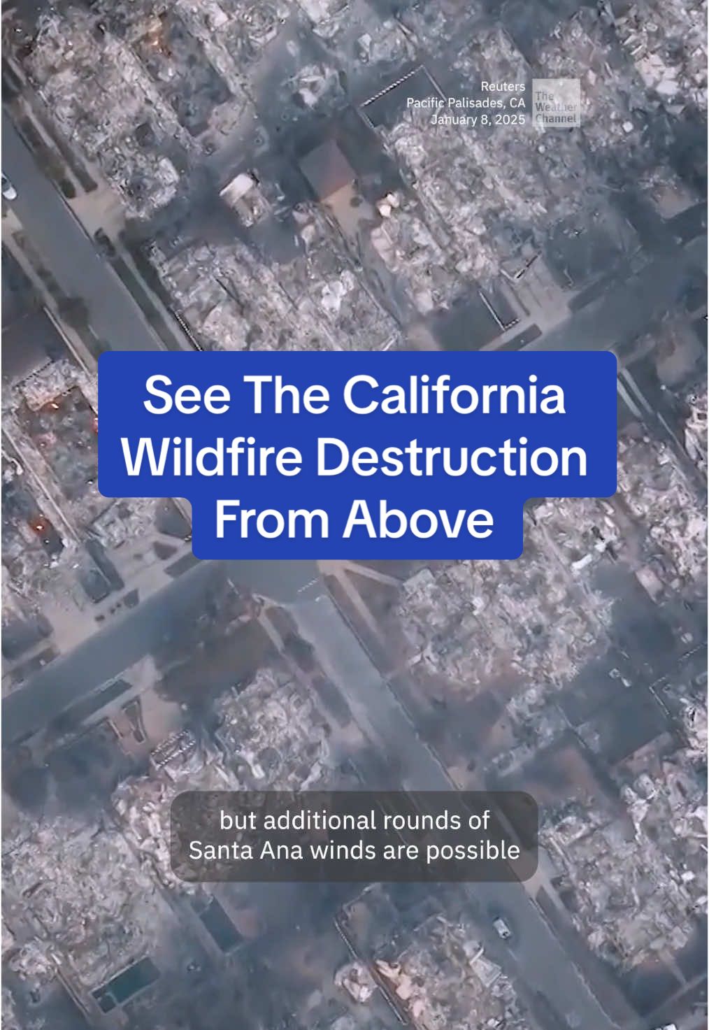 Stunning new drone video takes you beyond the numbers and captures the absolute devastation from wildfires ravaging the Los Angeles area. #TheWeatherChannel #fyp #news #LosAngeles #California #fire #wildfires #fires #drone #dronevideo #palisade #destruction #aerial #wind #SantaAna #weathertok #weather  