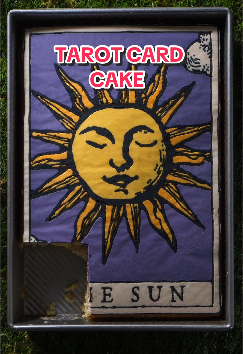 Heres to hoping the sun will return soon so I can travel back home! 🤞🏼 It must! It’s in the cards.  *Tarot Sun Sheet Cake (coconut cake with pineapple curd) from Peculiar Baking.  #peculiarbaking #tarotcake #tarot #thesun #tarotcards #kitchenwitch #foodart #bakinghacks 